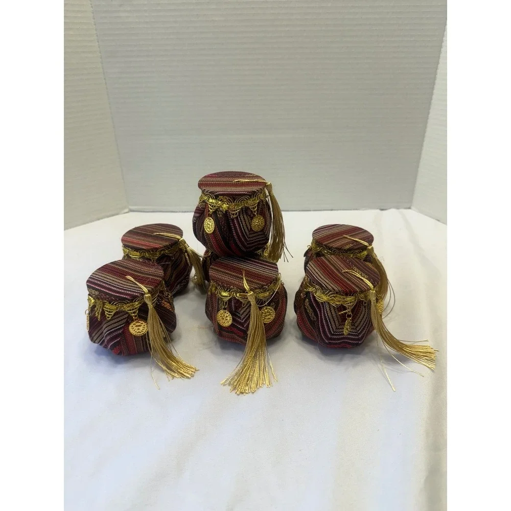 Set of 10 Decorative plastic Jars with Fabric Lids and Embellishments‎